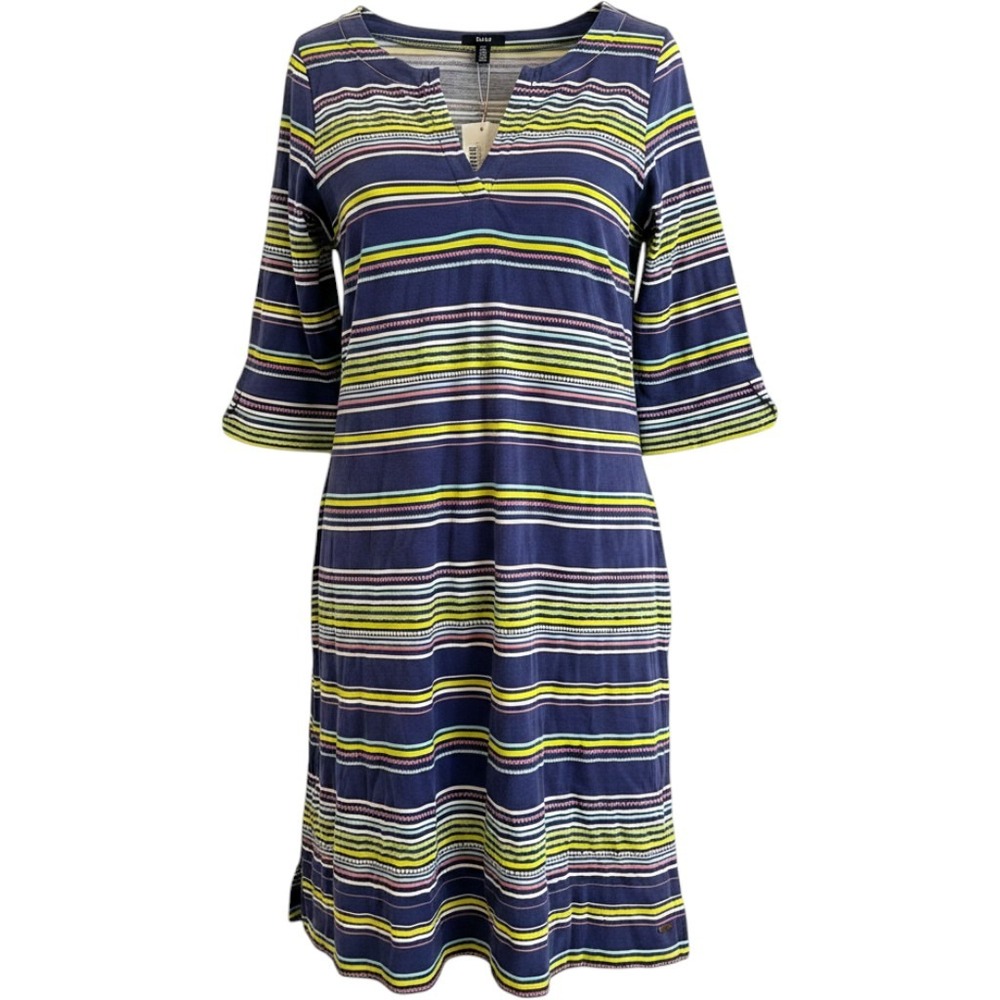 Hatley Womens Navy Blue Multicolor Striped 3/4 Sleeve T-Shirt Dress Size L NWT